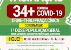 Prefeitura de Ceres comunica vacinação contra a covid 19 34+ dia 05 de agosto