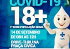 Prefeitura de Ceres comunica vacinação contra a covid 19 18+ dia 14 de setembro das 8 hrs às 12 hrs
