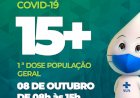Prefeitura de Ceres comunica vacinação contra a covid 19 15+ 8 de outubro das 8 hrs às 15 hrs