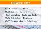 Feriados e pontos facultativos de 2022: veja o calendário