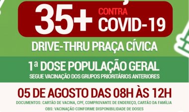Prefeitura de Ceres comunica vacinação contra a covid19 35+ dia 05 de agosto