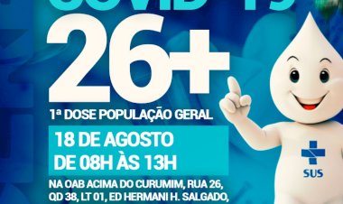 Prefeitura de Ceres comunica vacinação contra a covid 19 26+ dia 18 de agosto das 8 hrs às 15 hrs