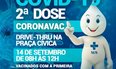 Prefeitura de Ceres comunica 2ª dose CORONAVAC vacinação contra a covid dia 14 de setembro das 8 hrs as 12 hrs