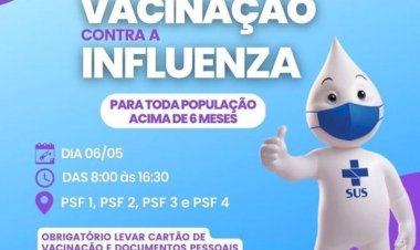 Sábado, dia 06 de maio é dia D de vacinação contra a Influenza, em Rialma