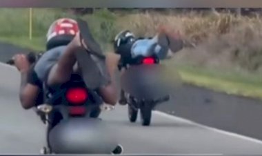 Motociclistas fazem manobra de ‘super-homem’ na BR-060