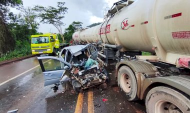 Acidente entre caminhão, ônibus e carro deixa 2 feridos na BR-153 em Rialma