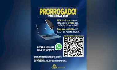 Prefeitura de Ceres oferece 10(%) de desconto para pagamento do IPTU à vista