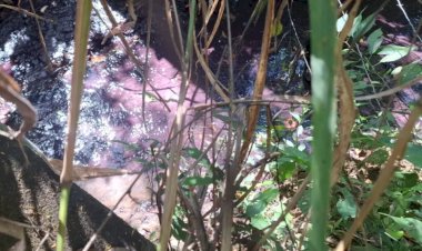 Mancha rosa avança em córrego um dia após carreta com produtos químicos pegar fogo na BR-153