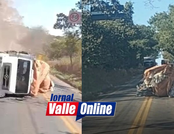 Caminhão tomba na GO-230 e deixa trânsito parcialmente interditado na ''Serra do Brás'', em Uruana - Goiás