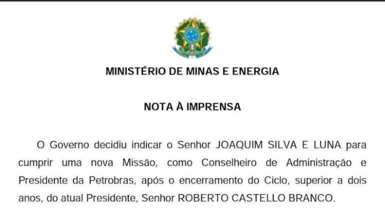 Bolsonaro anuncia indicação de general Joaquim Silva e Luna para assumir presidência da Petrobras