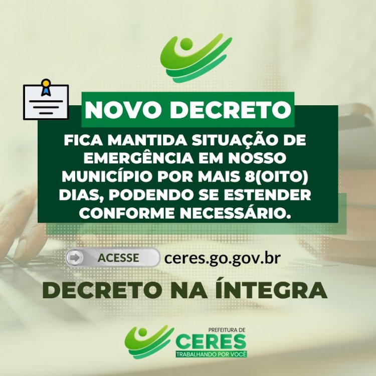 Prefeitura de Ceres informa novo decreto Covid-19