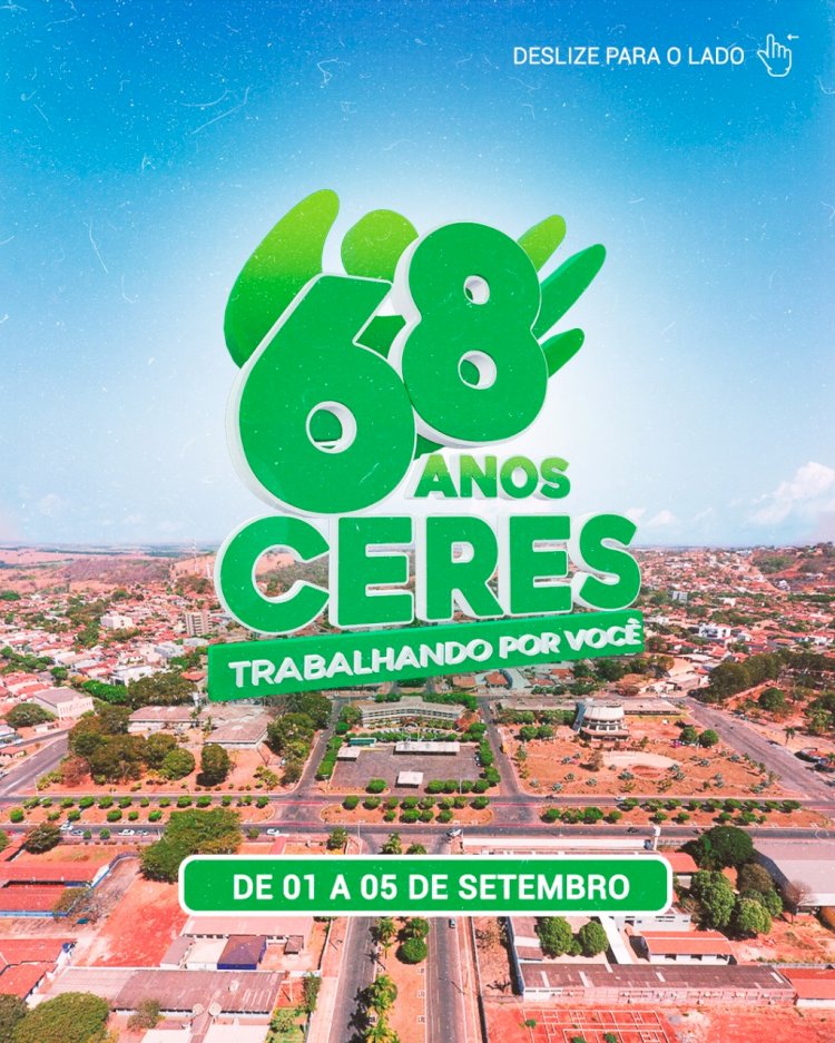 Prefeitura Comunica Comemoração Dos 68 Anos De Ceres, Programação Do Dia 1 à 5 De Setembro