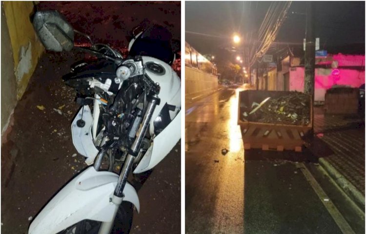 Em Goiás: Motociclista fica ferido após colidir em contêiner