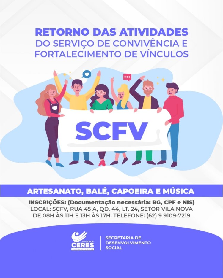 Ceres: Serviço de Convivência retorna atividades. Inscrições abertas para diversas oficinas.