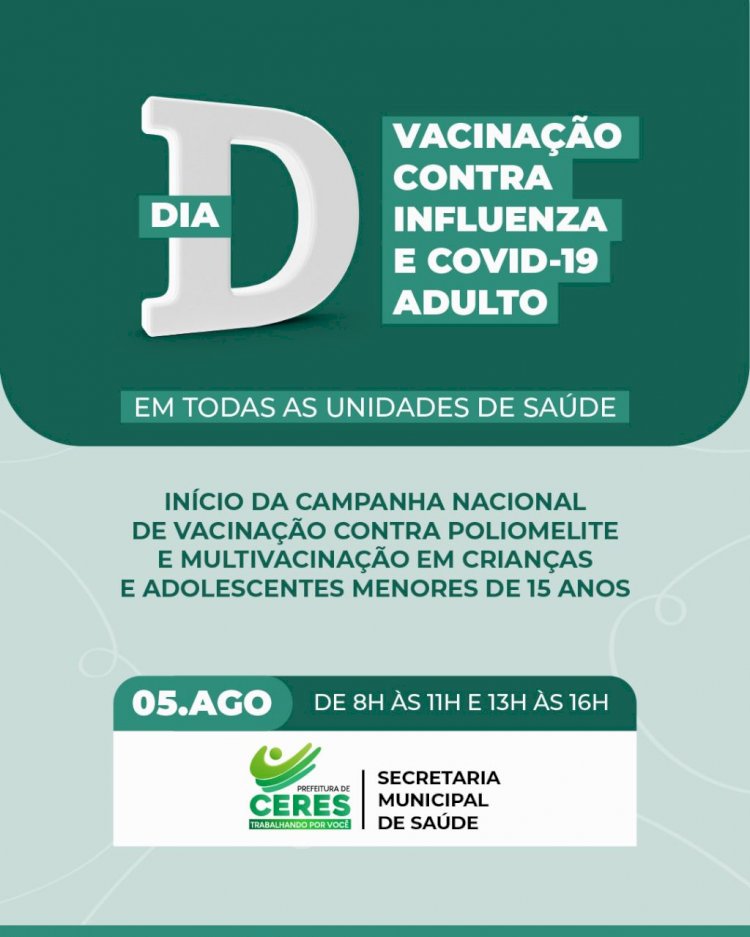 Sexta-feira é Dia D de vacinação contra Influenza e Covid-19 em Ceres