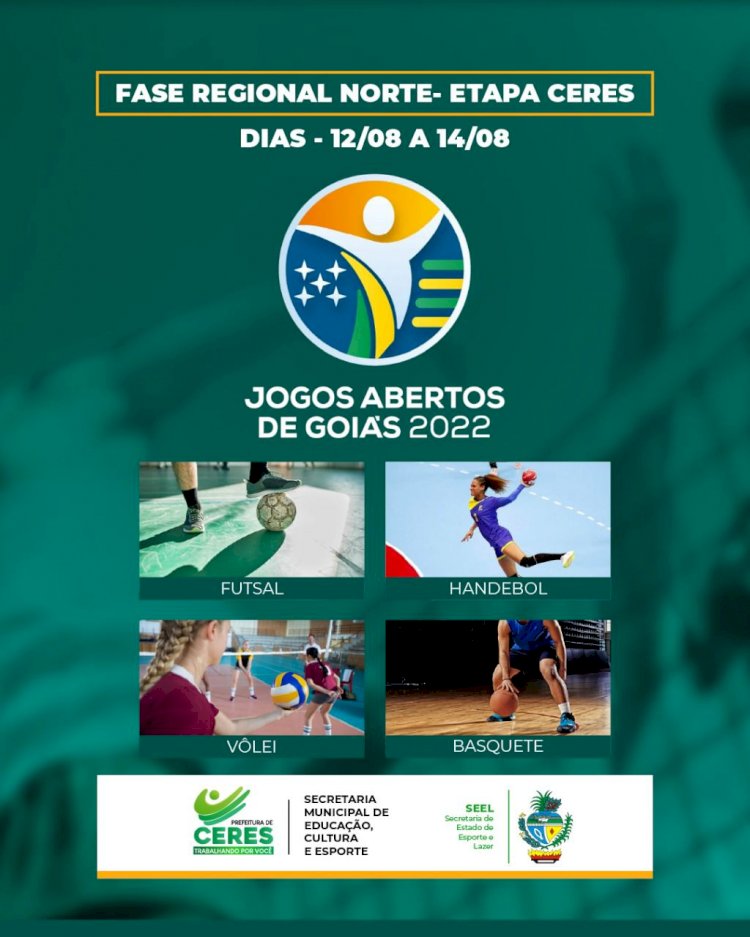 “Ceres sediará fase regional dos Jogos Abertos de Goiás pela primeira vez individualmente. Torneio começa na próxima sexta-feira, 12.”