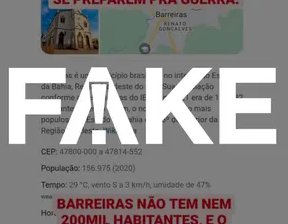 É fake que Barreiras, na Bahia, teve mais votos para Lula que número de habitantes