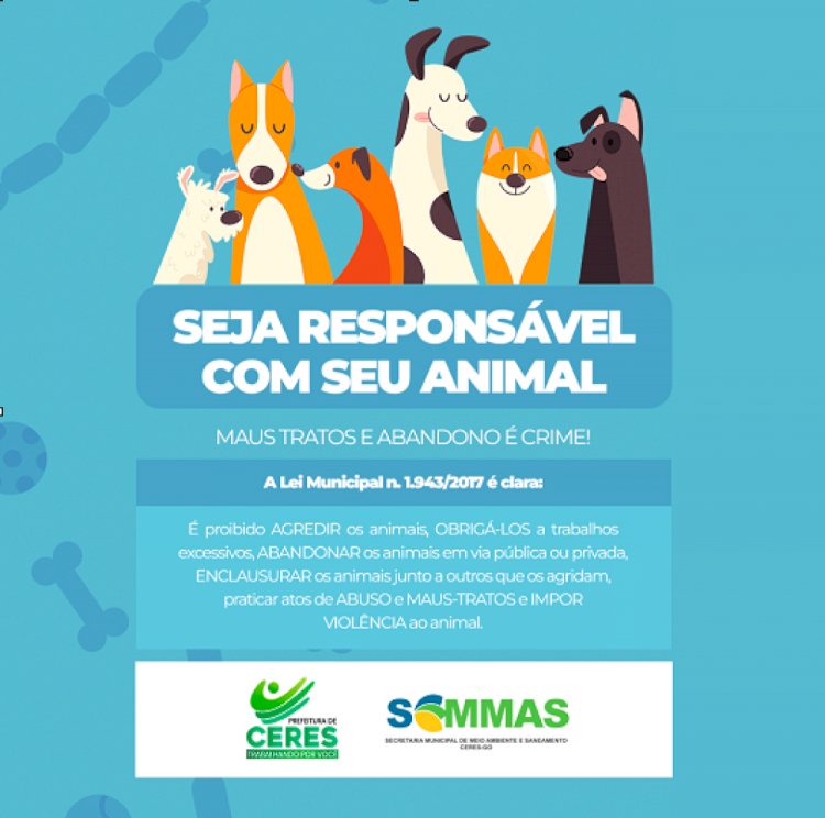 Secretaria de Meio Ambiente de Ceres promove campanha contra o abandono de animais