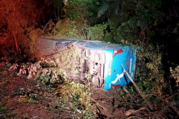 Ônibus tomba em Goiás e deixa bebê com menos de um ano ferido na BR-153