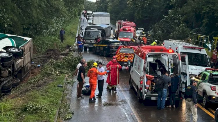 Ônibus que saiu de Goiânia com destino ao Pará tomba na BR-153